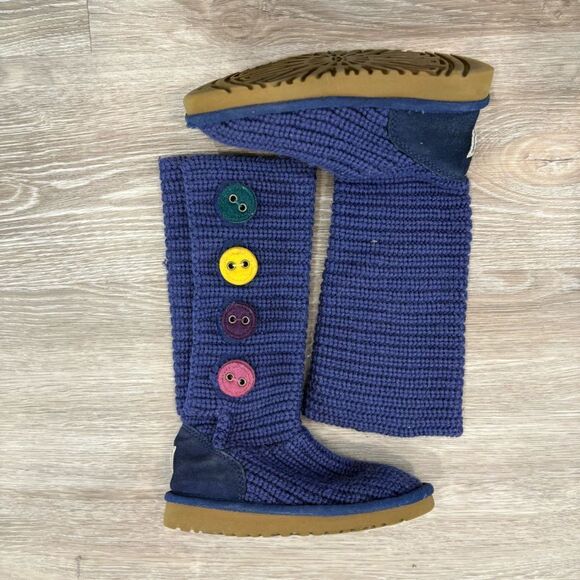 UGG Cardy II Girls Sweater Knit Tall Flip Top Boots 1967 Classic Button sz 12 - Picture 2 of 7